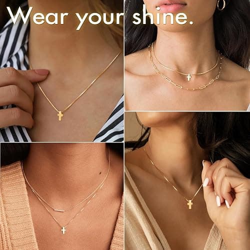 Cross Necklace for Women, Dainty14K Real Gold Silver Plated Cross Choker Pendant Jewelry Non Tarnish Waterproof Trendy Cute Simple Small Necklace Easter Christian Baptism Religious Faith Jewelry Gifts thumbnail 9
