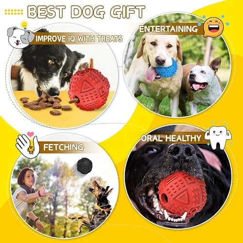 LEGEND SANDY Dog Balls Treat Dispensing Dog Toys for Aggressive Chewers Large Breed, Nearly Indestructible Squeaky Puppy Chew Toys for LargeBreeds, Natural Rubber Doggie Puzzle Toys, Pet Treat Ball thumbnail 7