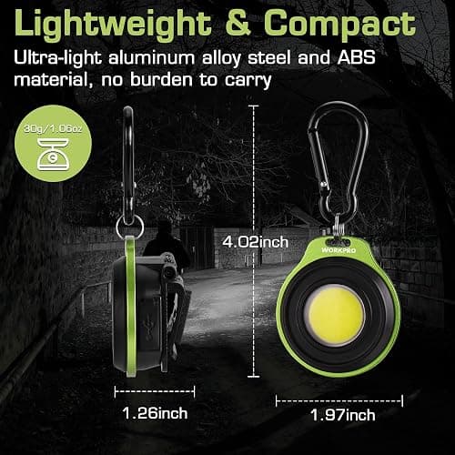 WORKPRO Mini Keychain Work Light, COB Keychain Flashlight with Hat Clip, Rechargeable Magnetic EDC Carabiner Flashlight, 3 Light Modes Emergency Light for Camping, Biking and Car Repairing, Green thumbnail 3