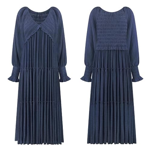 R.Vivimos Maxi Dress for Women Long Sleeve V Neck Empire Waist Layered Ruffle Boho Casual Flowy Long Dresses thumbnail 6
