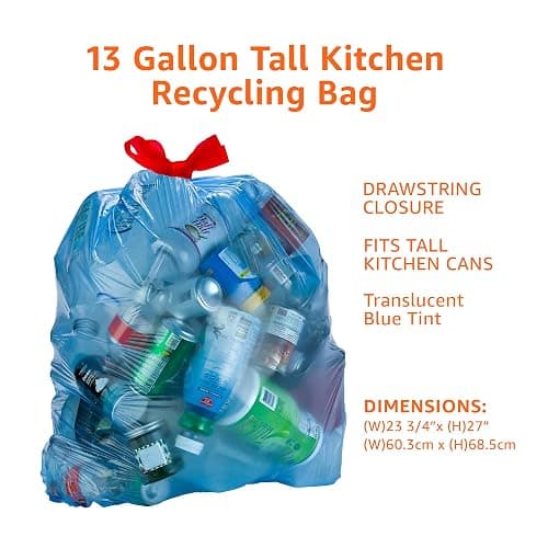 Amazon Basics Blue Recycling Trash Bags, Unscented, 13 Gallon, 60 count, Pack of 1 thumbnail 4