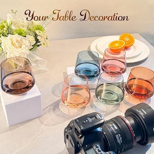 Colorsavant Stemless Wine Glasses Set 6【Colored Wine Glasses Stemless】 Multi Color Short Tumbler【14oz】 Colored Glassware for Wine or Soft Drinks,Unique Wine Gifts for Women Birthday Wedding - Colored thumbnail 6
