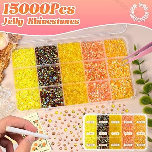 15000Pcs Resin Jelly Rhinestones for Bedazzling, Mixed Size 3/4/5 mm Flatback Gems for Crafting, Yellow Jelly Rhinestones Bedazzler Kit for Book Crafts Clothing Shoes Nail Art Makeup thumbnail 3