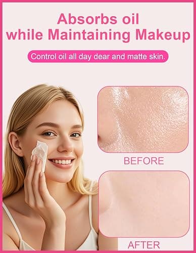 Okerker Rose Oil Blotting Paper - 200 Sheets w/Mirror, Puff & Refills, Absorbs Excess Face Oil, Controls Shine, Saves Makeup, The On-the-Go Essential for a Flawless, Matte Finish All Day thumbnail 2