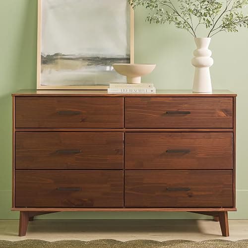 Walker Edison Sloane 6-Drawer Solid Wood Dresser with Metal Handles, 52 Inch, Walnut thumbnail 2