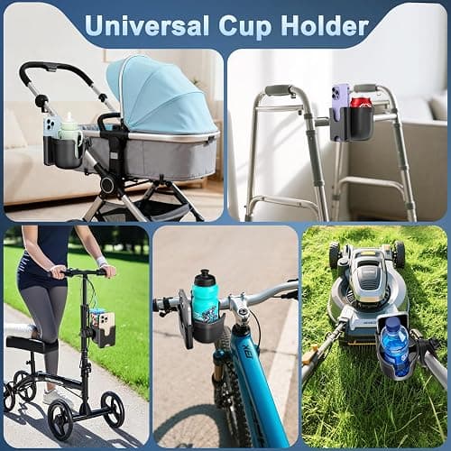 Guiseapue Cup Holder for Walker, Wheelchair Cup Holder with Phone Holder, Rollator Accessories for Seniors & Adults, Drink Holder for Rolling Walker, Wheelchair, Bike, Mobility Scooter, Stroller thumbnail 7