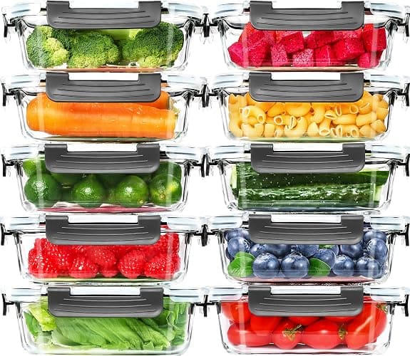 Skroam 10 Pack Glass Meal Prep Containers, 22 OZ Glass Airtight Food Storage Containers with Lids, Pantry Kitchen Storage Containers for Lunch, Food Storage, Meal Prep, Lunch Bento Boxes - Image 1