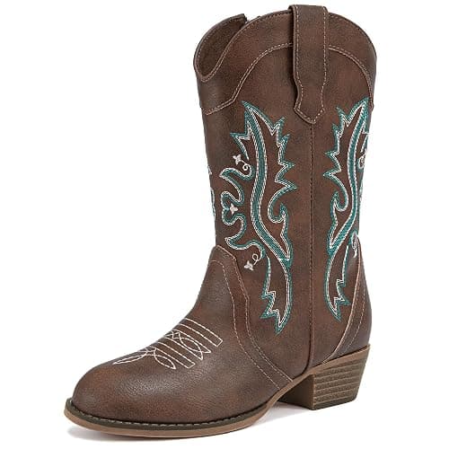 Motasha Girls Cowboy Boots Kids Cowboy Boot Toddler Little Big Girls Boot | Classic Retro Western Embroidery,Zipper,Mid Calf,Riding Rodeo Country Concert Party Wedding,Little Big Girls Cowboy Boots - Image 1