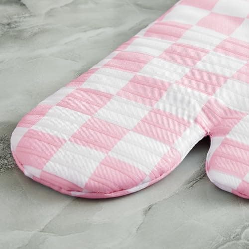 Ohocut Pink Checkered Oven Mitts Heat Resistant, Vintage Retro Checkerboard Cute Oven Mitts, Non-Slip Silicone Kitchen Gloves 1 Pair 7''x13'' thumbnail 5