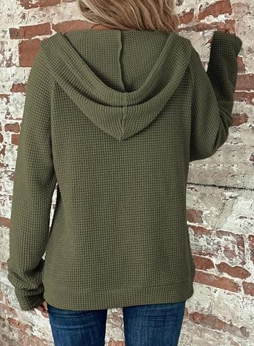 Dokotoo Women's Full Zip Up Hoodies Waffle Knit Long Sleeve Drawstring Casual Sweatshirt Hooded Tops thumbnail 2