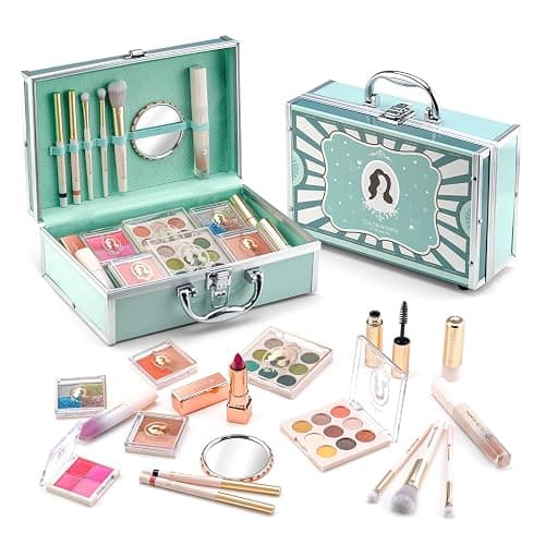 Color Nymph Makeup Kit for Teen Girls Full Makeup Set with Train Case Green | Full Makeup Kit for Teen Girls, 17pcs Makeup Set, Green Makeup Train Case, Eyeshadow,Mirror,Cosmetic Tool,Detachable to Carry - Image 1