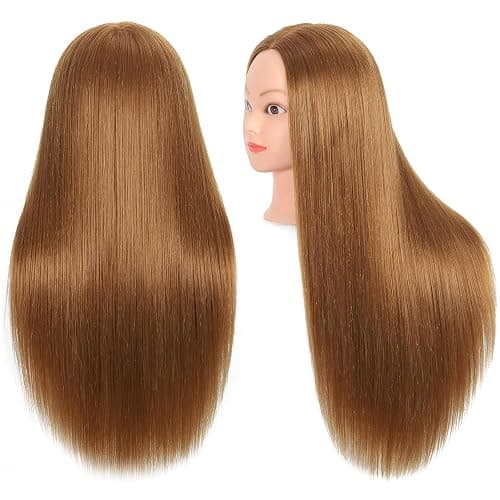 ZOMOI Mannequin Head with 80% Real Human Hair 26''-28"Cosmetology Mannequin Doll Head to Practice Hair Styles Hairdresser Practice Braiding Head(27# Light Brown) thumbnail 6