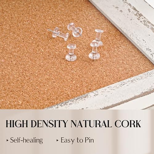 QUEENLINK Cork Board Bulletin Board, 36" x 24" Corkboard for Wall, Rustic White Wooden Frame, Hanging Pin Board for Home & Office Decor, 10 Push Pins thumbnail 5