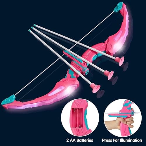 JOYIN Pink Bow and Arrow Set for Girls, LED Light Up Archery Toy Set with 9 Suction Cup Arrows, Target & Arrow Case, Christmas Indoor Outdoor Activity Toy for Kids Girls Ages 3-12 thumbnail 4