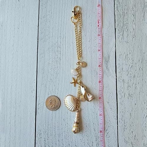 Sea Shells Car Decor,Cute Coastal Hanging Charm for Rear View Mirror, Boho Beach Themed Car Accessories,Hand-Made Starfish Conchas Aesthetic Ornament Pendant for Women - Gold thumbnail 7