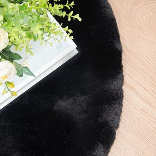 ORINOVA Black Rabbit Shaggy Fur Rug for Bedroom Washable Furry Circle Area Rugs for Living Room Kids Small Round Rug 3ft Nursery Rug thumbnail 8