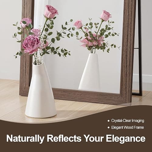 TRAHOME Full Length Wooden Mirror for Wall or Floor, 56"x20" Rustic Farmhouse Solid Wood Frame with Stand, Large Rectangular Wall-Mounted or Leaning Mirror for Bedroom, Living Room, Entryway thumbnail 3