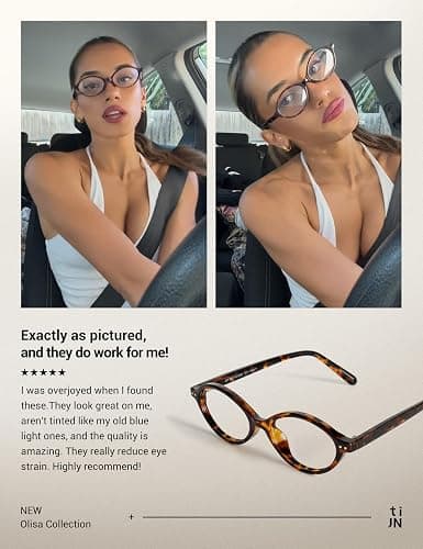 TIJN Olisa Blue Light Blocking Glasses for Women Men,Oval Glasses Frame Bluelight Glasses for Gaming/Computer/Screen thumbnail 2