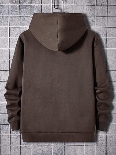 SOLY HUX Men's Graphic Zip Up Hoodies Streetwear Jacket Letter Print Long Sleeve Sweatshirt with Pocket - Large - Chocolate Brown Figure thumbnail 2