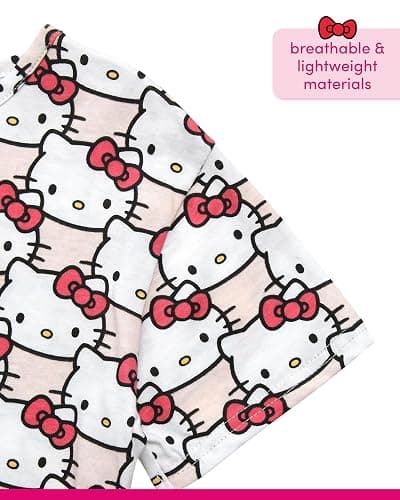 Hello Kitty Girls Shirts - 2 Pack Cotton Blend Short Sleeve Tops - Crewneck Cute Graphic Girls Tee Shirt Pack thumbnail 5