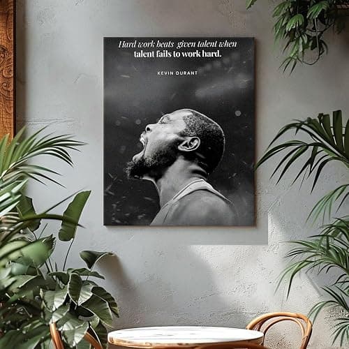 NBA Canvas Wall Art Decor - Kevin Durant Motivational Quote Poster, Hard Work Beats Talent Basketball Artwork, Black and White Inspirational Canvas Decor, Home or Game Room Decoration 16X20 thumbnail 4