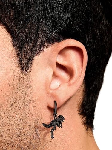 FaithHeart Viking Animals Huggie Hoop Earrings for Men, Gothic Dragon/Snake/Dinosaur/Wolf Earrings Stainless Steel Hypoallergenic Lightweight Stud Earrings Mens Punk Rock Jewelry Gift thumbnail 8