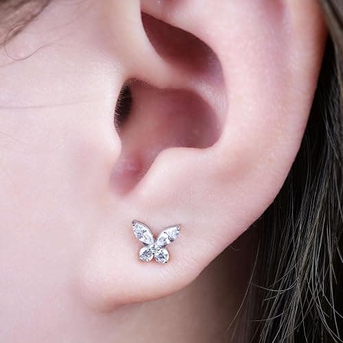 Limerencia F136 Pure Titanium Hypoallergenic Earrings Dainty Butterfly CZ Cluster Minimalist | G23 Implant Grade Piercing Fashion Jewelry For Sensitive Ears thumbnail 5