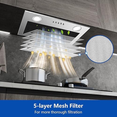 JOEAONZ Range Hood Insert 20 Inch Stainless Steel with 5-layer Mesh Filter, Hood Vent for Kitchen Built-in Mount Dual LED, Ducted/Ductless Convertible Kitchen Exhaust Fan, Push Button Control thumbnail 5