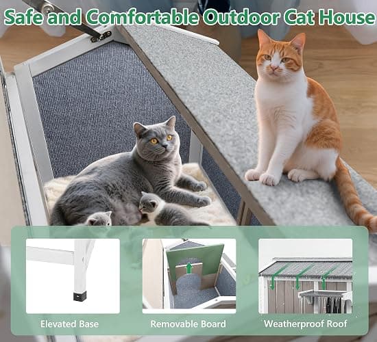 Ketive Insulated Cat House Weatherproof Outdoor Feral Cats Shelter Warm Home for Winter Indoor Cat Condo Elevated 8.3" Platform Balcony Waterproof Roof for1-3 Community Cats Small Pets thumbnail 5