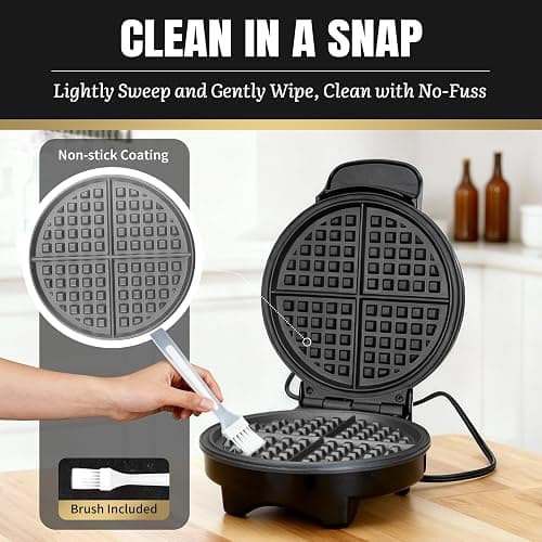 FineMade 7 Inches Round Classic Waffle Maker Machine, Mini Waffle Maker, Non-stick Waffle Irons, Thin Waffle Maker Crispy, Black thumbnail 5