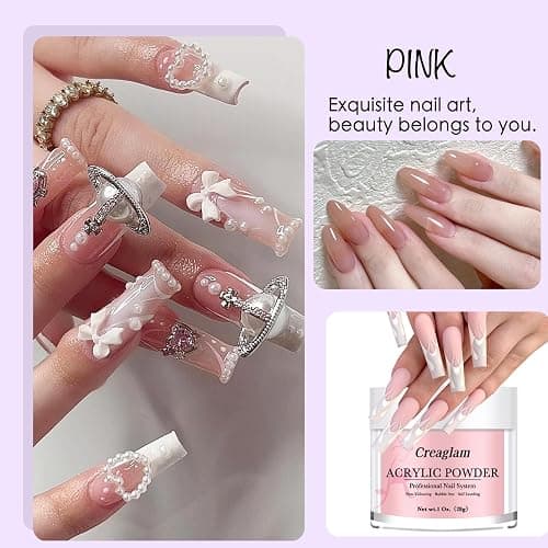 Creaglam Super Nail Acrylic Powder: 3 Pcs 28g Cover Pink Polymer for 3D Art Carving French Extension - Clear Dark Pink Professional - No Need Lamp thumbnail 3