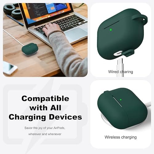 R-fun for AirPods Pro 2nd/1st Generation Case with Cleaner Kit,Soft Silicone Protective Case Cover for Apple AirPod Pro 2/1 for Women Men,AirPods Pro Case Accessories with Keychain,Forest Green thumbnail 3