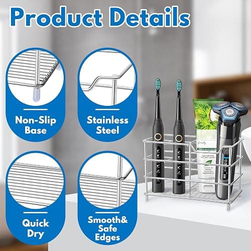 Urbanstrive 304 Stainless Steel Bathroom Toothbrush Holder Toothpaste Holder Stand Bathroom Accessories Organizer (Silver, Large) thumbnail 6