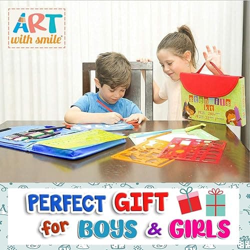 Drawing Stencils Set for Kids (55 Piece) - Arts and Crafts Set for Girls & Boys - Christmas & Birthday Gifts for Kids 4 5 6 7 8 9+ Year Old - Ideal Creativity Kit & Travel Activity with 300+ Shapes thumbnail 6