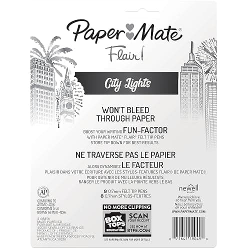 Paper Mate Flair Metallic Felt Tip Pens, City Lights Collection, Glittery Assorted Colors, Premium Ink, 8 Count - Perfect for Writing, Doodling, Bullet Journaling, Glitter, Sparkle, Writing Fun thumbnail 14
