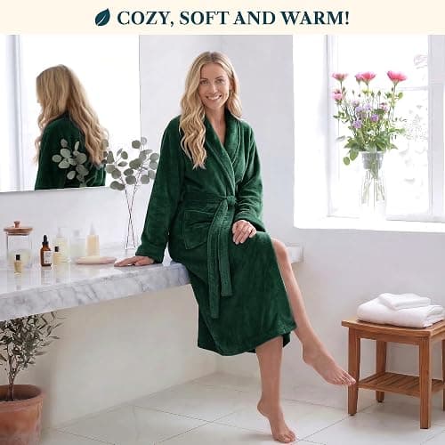 PAVILIA Womens Robe Fleece Plush Soft, Fluffy Fuzzy Cozy Warm Bathrobe, Shower Spa House Long Robe for Women thumbnail 4
