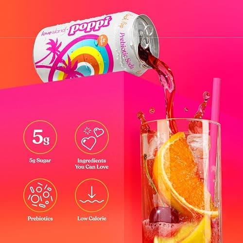 Poppi Prebiotic Soda, Sparkling Water & Fruit Juice, Punch Pop, 12 Oz, 12 Pack thumbnail 4