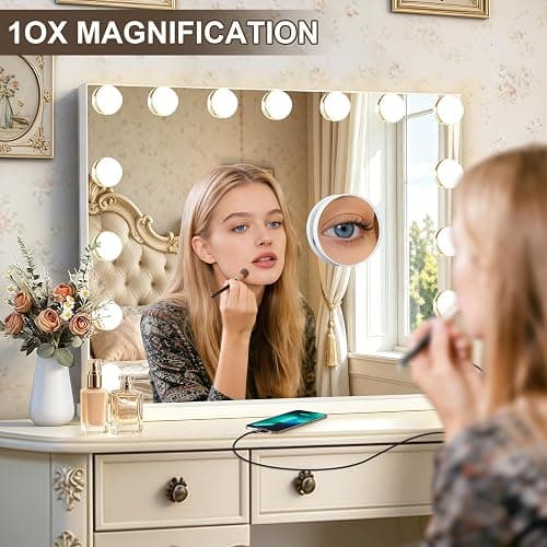 Ratsamee Hollywood Vanity Mirror with Lights, 23" x 18", 15 Dimmable Bulbs, 3 Color Lights, Make Up Lighted Mirror, USB Charging Port, Gifts for Women Wife Teengirls White thumbnail 6