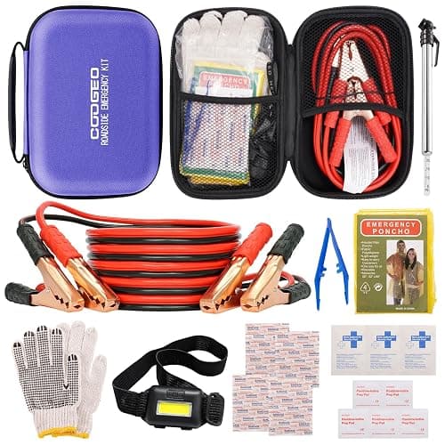 Car Roadside Emergency Kit with Battery Jumper Cables,Car Accessories for Men or Women,Automotive Safety Kit for Car,Vehicle, Truck or SUV,Gifts for Men or Him, Purple - Image 1