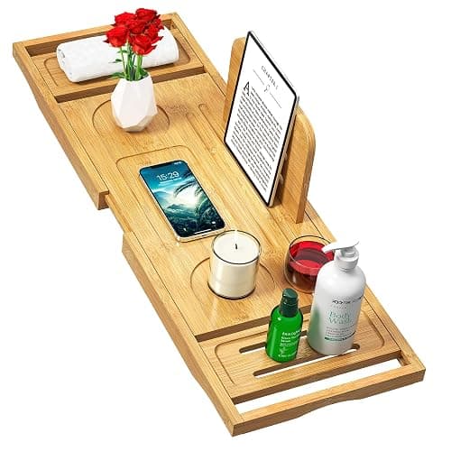 Bathtub Tray Caddy - Bath Tray - Bath Tub Tray Caddy - Bamboo Bath Table Tray for Tub - Expandable Size, Fits Most Tubs - Image 1