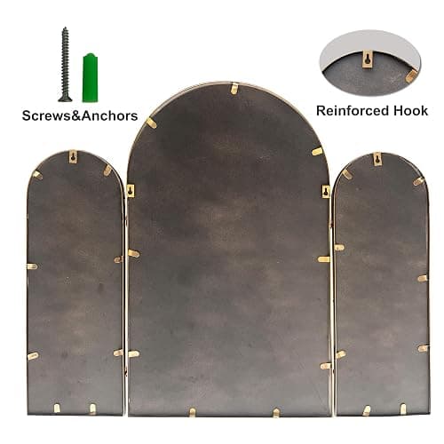 BAODANFU 3 Way Mirror Bathroom, Trifold Vanity Mirrors for Bathroom Bedroom, Large Arch Mirrors Decorative Vintage Gold, Adjustable Makeup Mirror for Braiding Hair 360° Way Tabletop & Wall Mounted thumbnail 5