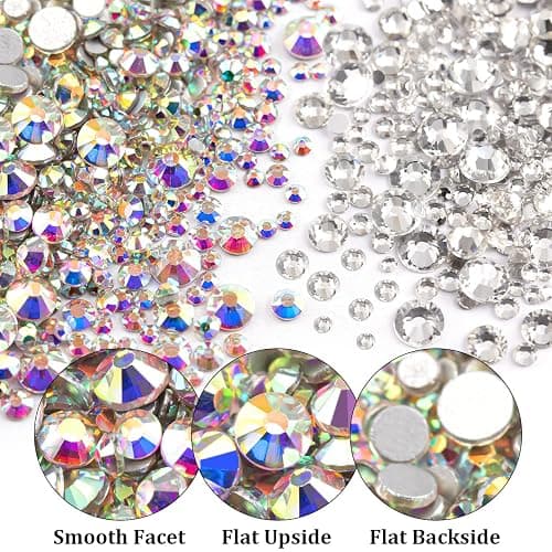 Two Packs of Flatback Rhinestones 4520 Pcs Crystal, Colorful Rhinestones for Nails, Multicolored+ AB+Transparent White Gems with Picker Tools for Bedazzling Nail Crafting Face Makeup thumbnail 3