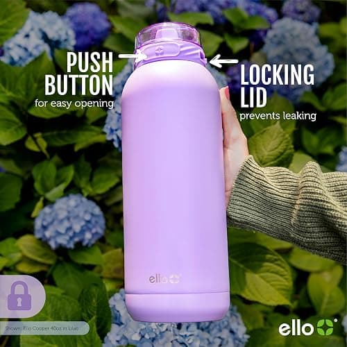 Ello Cooper 32oz Stainless Steel Water Bottle with Straw and Carry Handle, Double Walled and Vacuum Insulated Metal, Leak Proof Locking Lid with Soft Silicone Spout, Reusable, BPA Free, Black thumbnail 8
