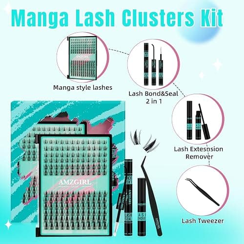 Manga Lash Clusters Kit 144PCS Fairy Eyelash Extension Kit with Lash Bond and Seal, Fake Eyelashes Clusters with Invisible Lash Band, Lash Glue Remover and Lash Applicators (8-16mm Kit,Black Bond) thumbnail 2