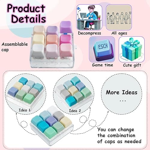 2 Pack 9 in 1 Keyboard Fidget Toy, Keyboard Fidget Keychain Anti-stressKeyboard Decompression Button Finger Clicker Toys Stress Relief Fidget Gifts (Mix Blue Pink) thumbnail 4