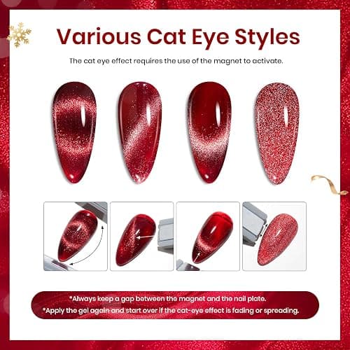 Beetles Cat Eye Gel Nail Polish Set, 6 Colors Christmas Gel Polish Kit Glitter Red Pink Shiny Brown Burgundy Purple Blue Green Magnetic Effect Sparkle Stunning Soak Off UV Manicure Gifts for Women thumbnail 6