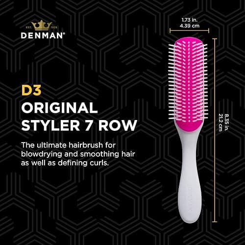 Denman Curly Hair Brush D3, 7 Row Styling Brush for Detangling, Separating, Shaping and Defining Curls - For Women and Men - Cherry Blossom thumbnail 2