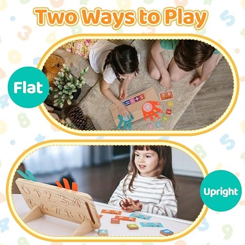 Montessori Learning Toys for Toddlers 2-4, Double-Sided Finger Counting & Number Tracing Board, Colorful Number Blocks, Solid Pine Wood Educational Math Toy for Kids Boys Girls Ages 1 3 5 Year Old - Montessori Math Toy thumbnail 4