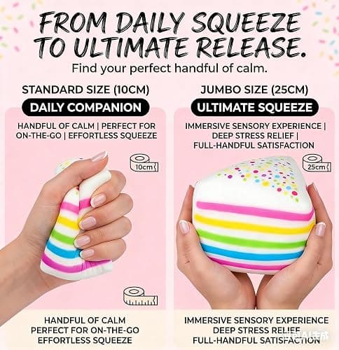 Jumbo Cake Squishy, Jumbo Rainbow Cake Squishy, Cute Stress Relief Simulation Slow Rising Cakes Squishies, Soft Squeeze Ball Birthday Gift (Rainbow) thumbnail 5