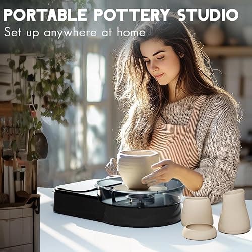 Pottery Wheel for Adults - Complete Pottery Tools Kit for Beginners, 6" Turntable Two-Way Rotation Adjustable Speed, 2.2 lbs. Air Dry Clay, Mini Clay Making Pottery Wheel with Storage Design (Black) thumbnail 5